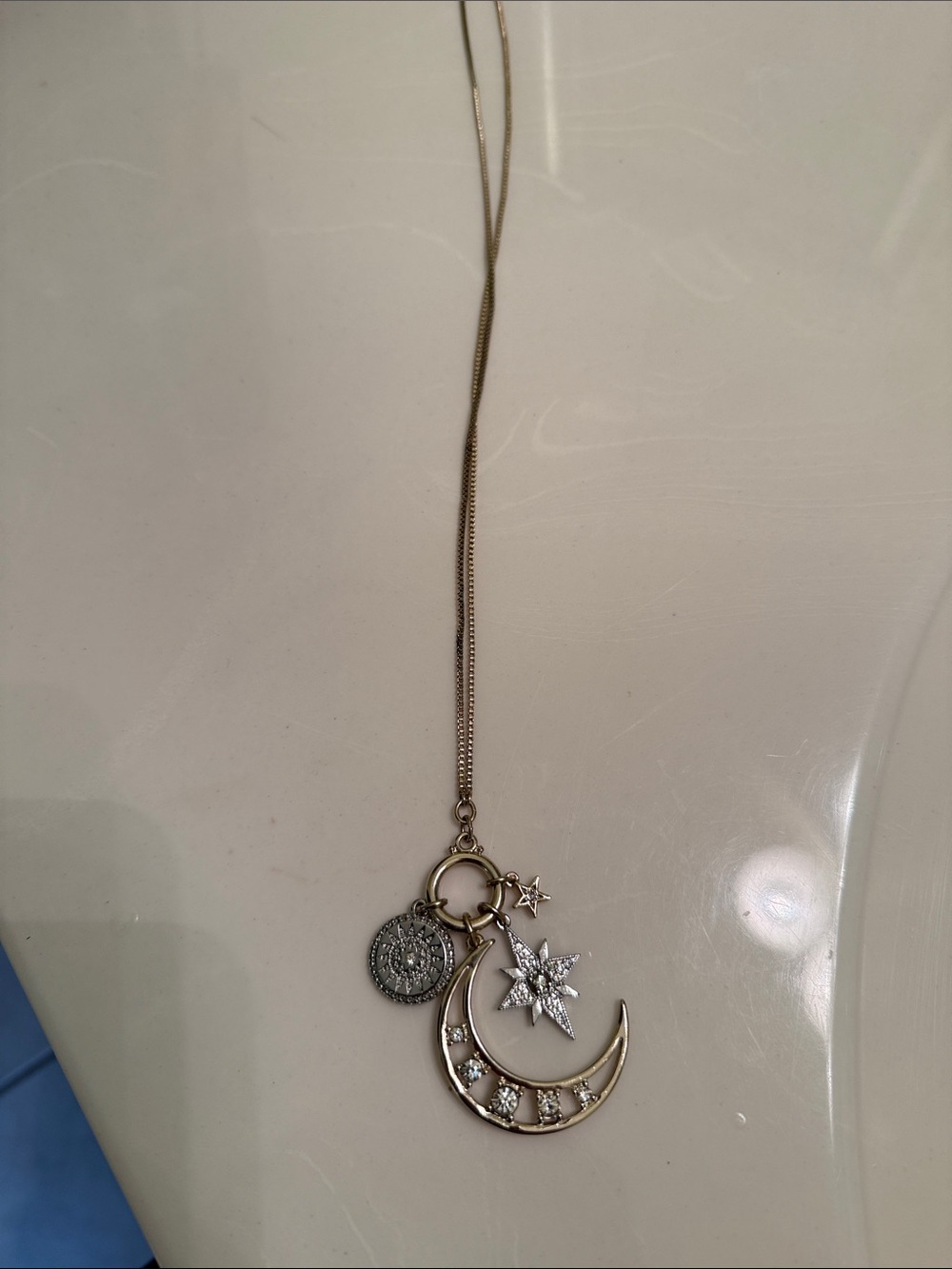 Gold Moon & Star Pendant Necklace with Crystal Accents